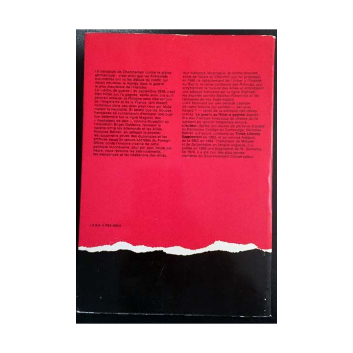 1. La guerre qu'Hitler à gagnée Septembre 1939 de Nicholas Bethell aux éditions Pierre Horay