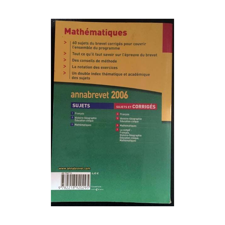 1. Annabrevet sujets et corrigés 2006 Mathématiques aux éditions Hatier