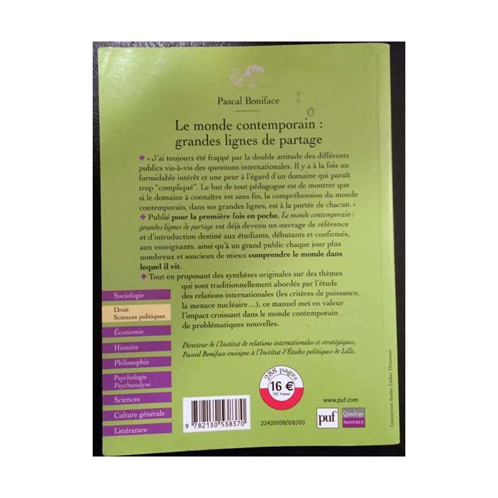 1. Le monde contemporain : grande lignes de partage de Pascal Boniface aux éditions Puf