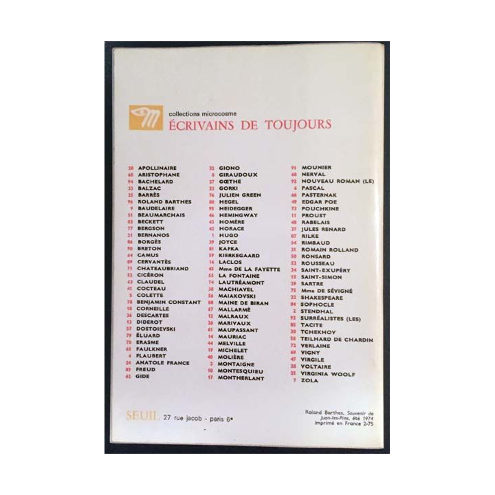 1. Roland Barthes par Roland Barthes aux éditions Écrivains de toujours / Seuil