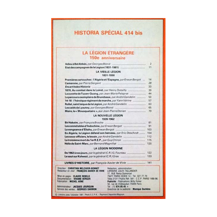 1. Historia numéro spécial : La légion étrangère N°414 bis