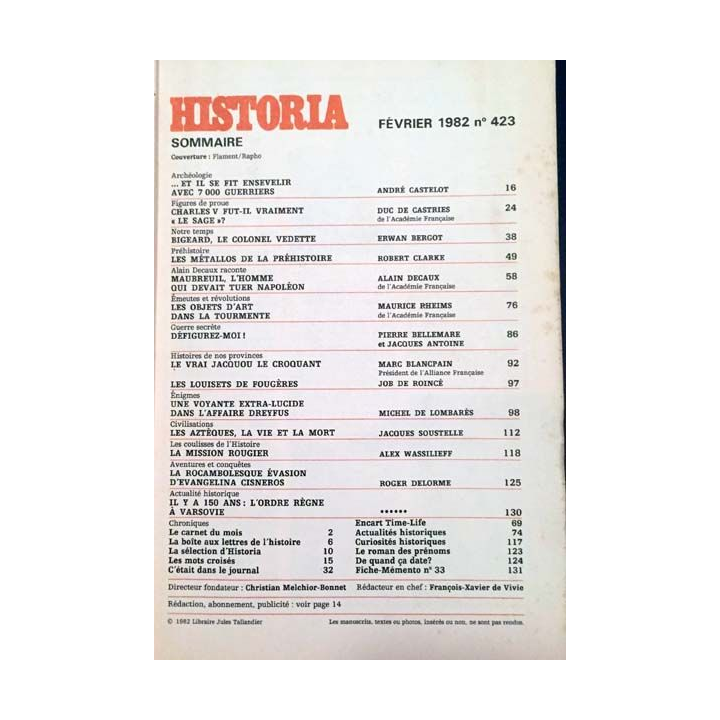 1. Historia n°423 Février 1982 Charles V / Les aztèques / Jacquou le croquant / La mission rougier