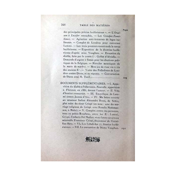 1. Le palladisme culte de Satan-Lucifer dans les triangles maçonniques de Domenico Margiotta aux éditions H.Falque 1895