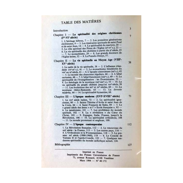 1. N°2621 Que sais je ? Histoire de la spiritualité aux éditions Presses universitaires de France
