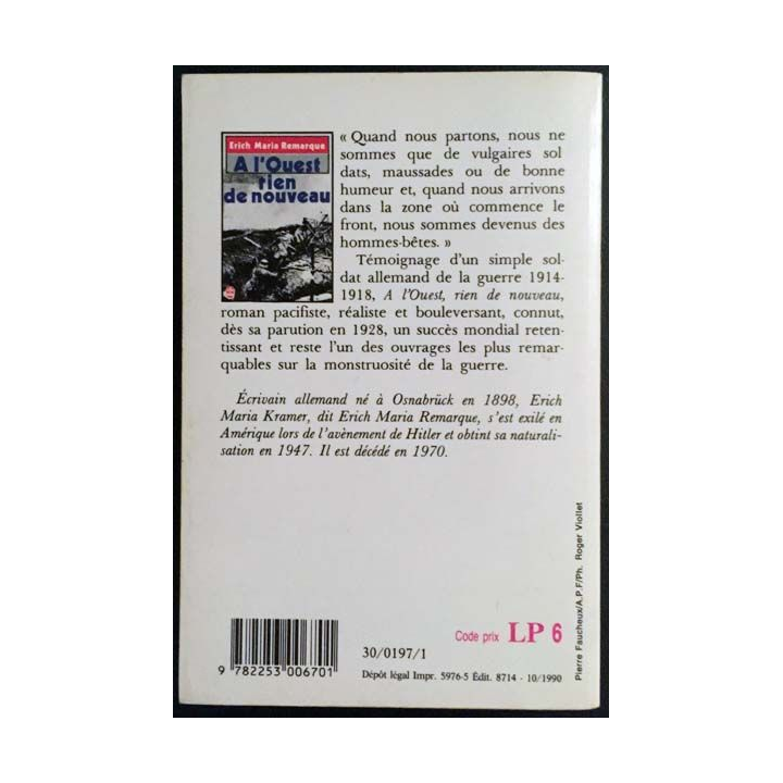 1. A l'Ouest rien de nouveau de Erich Maria Remarque aux éditions Stock