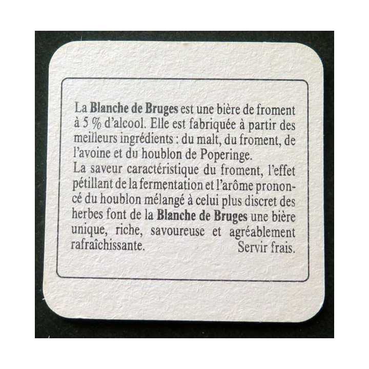 Dessous de verre à bière Blanche de Bruges de largeur 9 cm