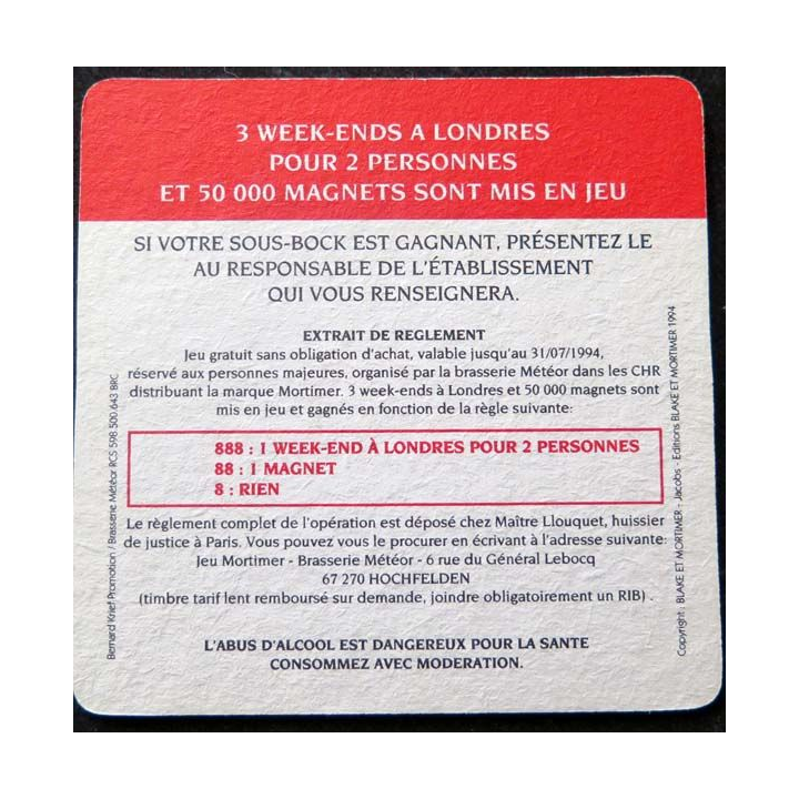 Dessous de verre à bière Mortimer de largeur 9,3 cm