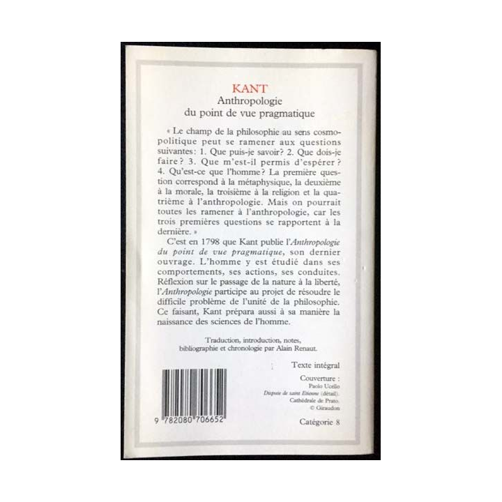 1. Anthropologie du point de vue pragmatique de Kant aux éditions GF - Flammarion
