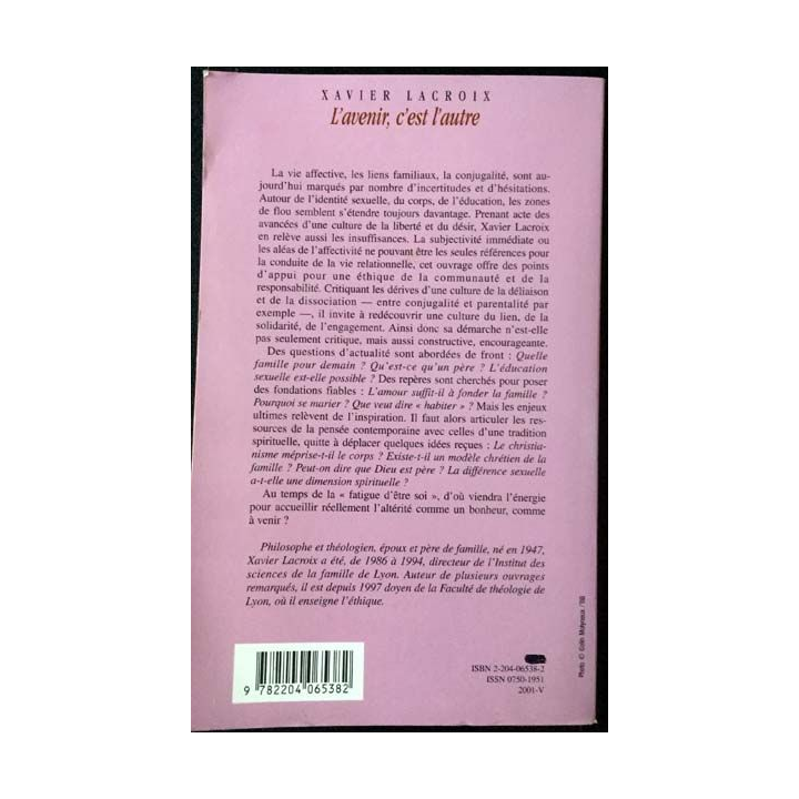 1. L'avenir c'est l'autre de Xavier Lacroix aux éditions Cerf