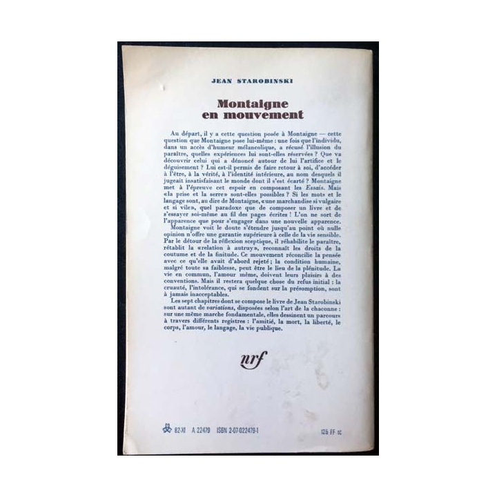 1. Montaigne en mouvement de Jean Starobinski aux éditions Gallimard