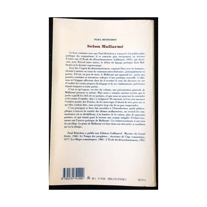 1. Selon Mallarmé de Paul Bénichou aux éditions Librairie Gallimard