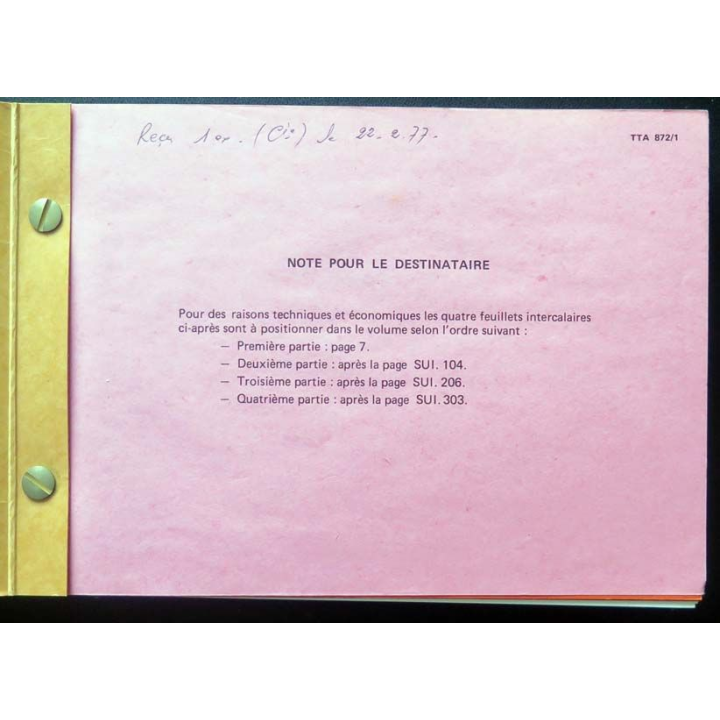 TTA 872/1 matériels des armées étrangères tome 1 armes de mêlée 1975