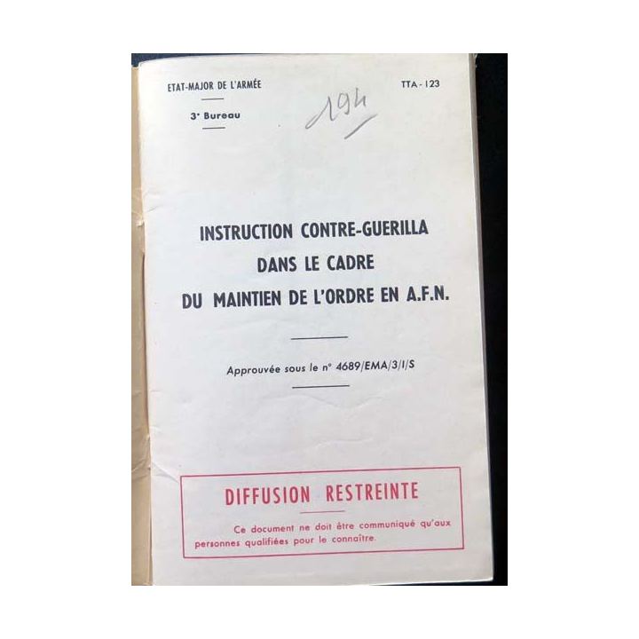 TTA 123 instruction contre-guérilla maintien de l'ordre AFN 3° bureau