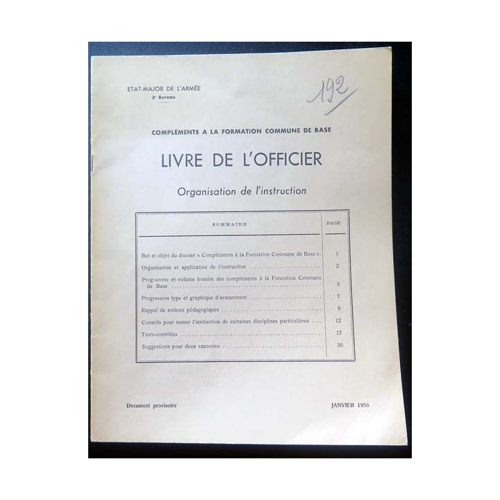 Livre de l'officier Organisation de l'instruction janvier 1956 (C151)