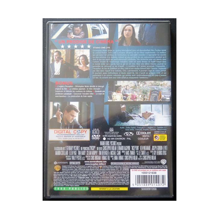 DVD intitulé " Inception " film avec Léonardo Di Caprio