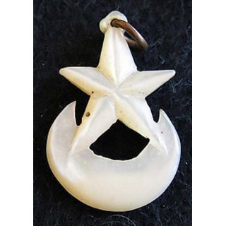 Pendentif en nacre étoile et croissant  fabrication locale AFN 1920 dimension 16x25 mm 