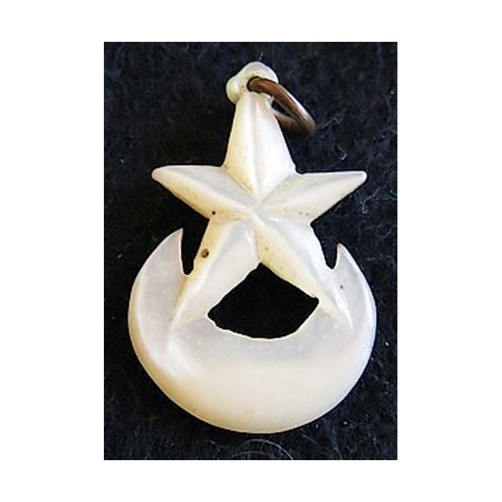 Pendentif en nacre étoile et croissant  fabrication locale AFN 1920 dimension 16x25 mm 