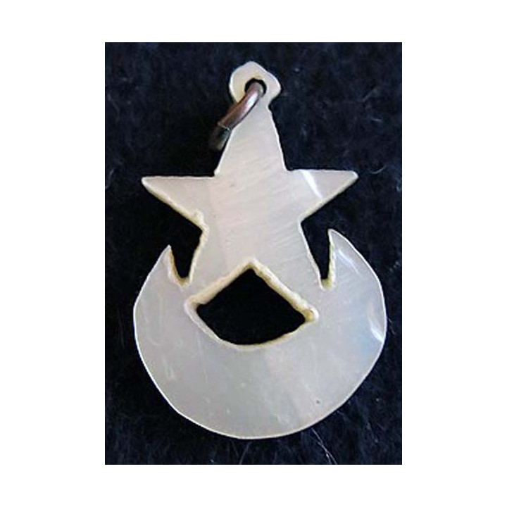 Pendentif en nacre étoile et croissant  fabrication locale AFN 1920 dimension 16x25 mm 