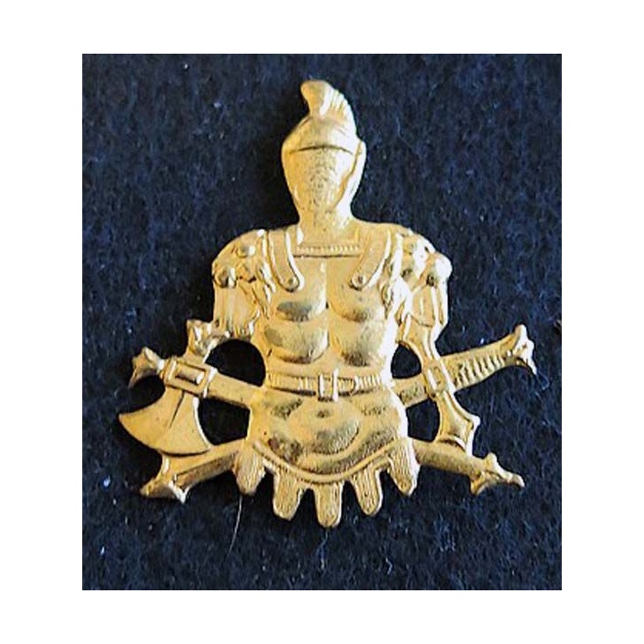 Ancien insigne de coiffure du Génie de l'armée belge dos lisse embouti et doré 