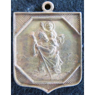 blason en  métal cuivré de Saint Chrisophe 22X30 mm avec anneau de suspension 