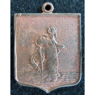 blason en  métal cuivré de Saint Chrisophe 22X30 mm avec anneau de suspension 