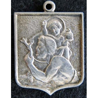 blason en  métal cuivré de Saint Chrisophe 22X30 mm avec anneau de suspension 
