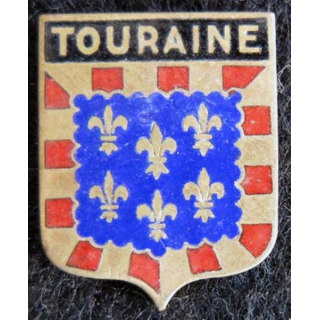 BLASON TOURAINE : insigne métallique ancien blason en émail de la Touraine 18 x 22mm