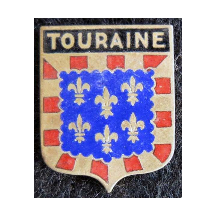 BLASON TOURAINE : insigne métallique ancien blason en émail de la Touraine 18 x 22mm