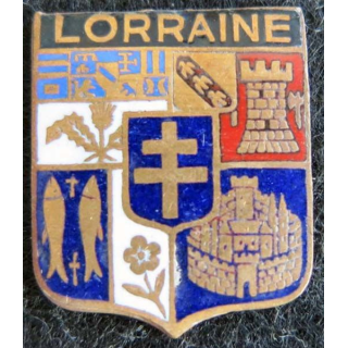 BLASON LORRAINE : insigne métallique ancien blason en émail de la Lorraine 26 x 22 mm