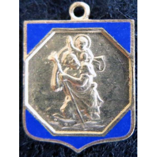  blason en émail bleu de Saint Christophe 22 x 29 mm