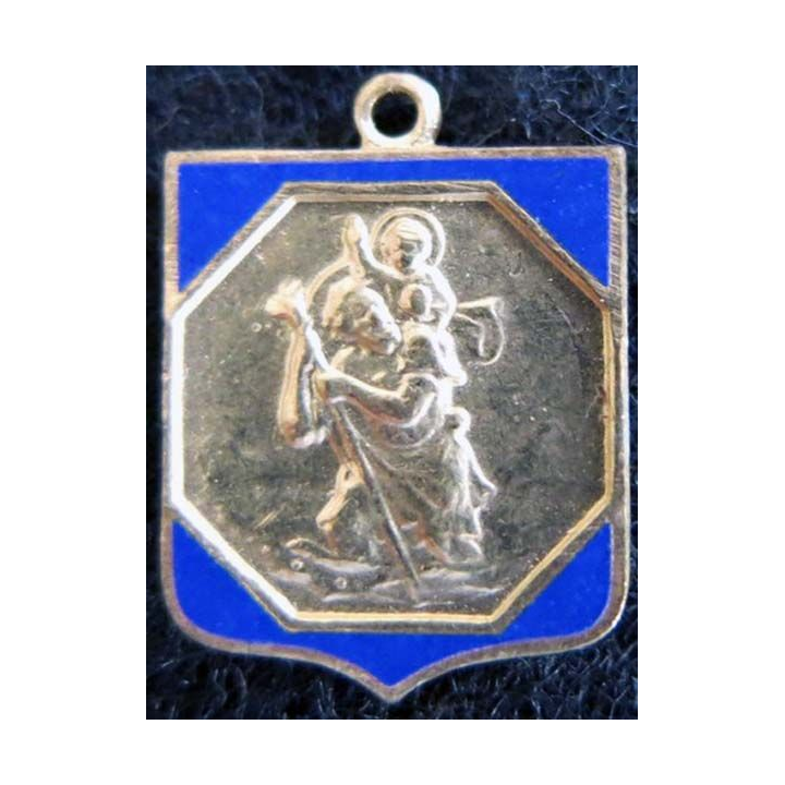  blason en émail bleu de Saint Christophe 22 x 29 mm