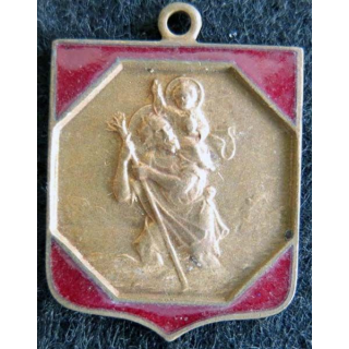 blason en émail carmin de Saint Christophe 22 x 29 mm