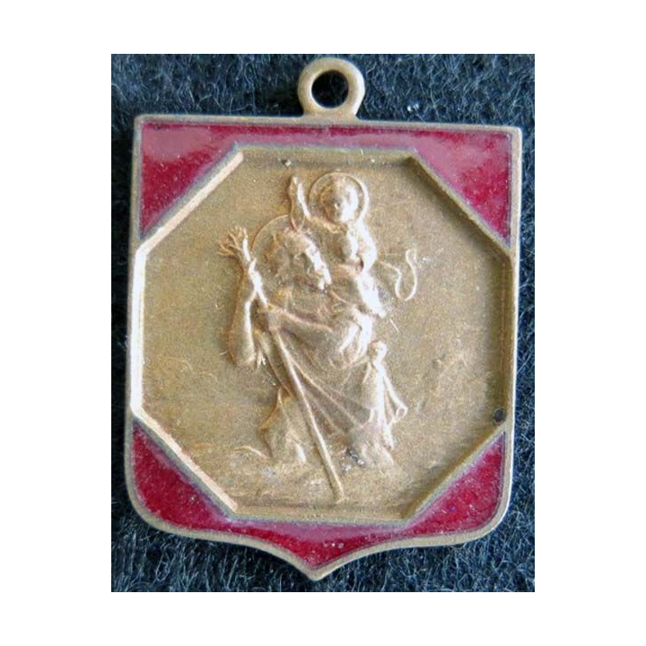 blason en émail carmin de Saint Christophe 22 x 29 mm