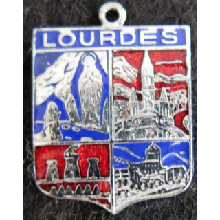 ancien blason en émail de la ville de Lourdes 22 x 30 mm