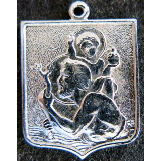  blason en  métal chromé de Saint Christophe 22 x 30 mm