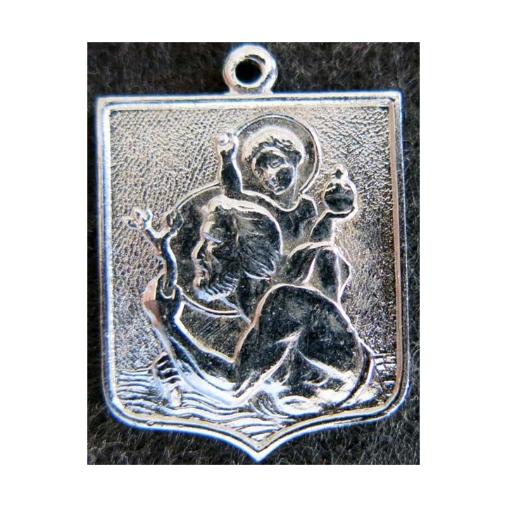  blason en  métal chromé de Saint Christophe 22 x 30 mm