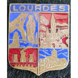Blason en émail de la ville de Lourdes 22 x 27 mm