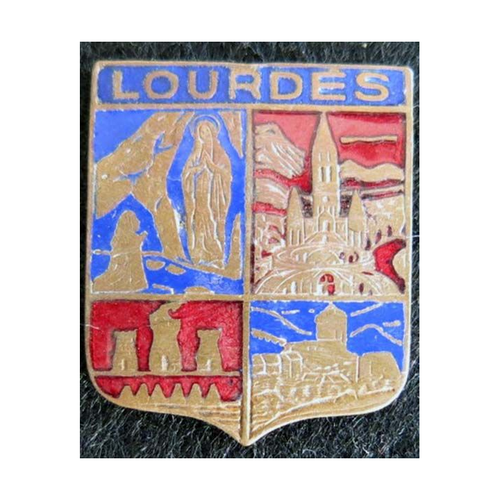 Blason en émail de la ville de Lourdes 22 x 27 mm