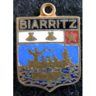 blason en émail de la ville de Biarritz 11 x 16 mm avec anneau de suspension