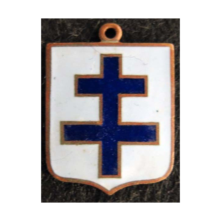 blason en émail croix de Lorraine 23 x 30 mm anneau suspension