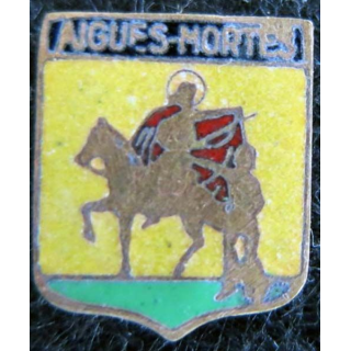 Blason en émail de la ville d'Aigues-Mortes 11 x 14 mm dos cuivré