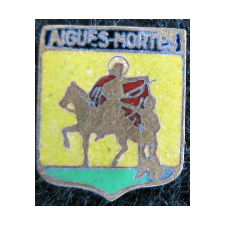 Blason en émail de la ville d'Aigues-Mortes 11 x 14 mm dos cuivré