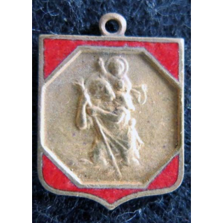 Blason en émail rouge de Saint Christophe 14 x 19 mm