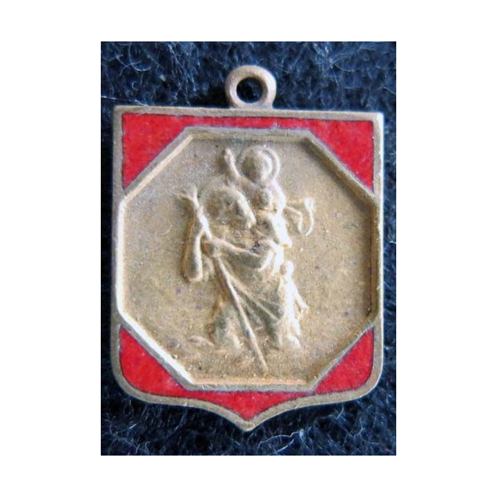 Blason en émail rouge de Saint Christophe 14 x 19 mm