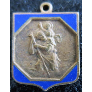 Blason en émail bleu de Saint Christophe 14 x 19 mm
