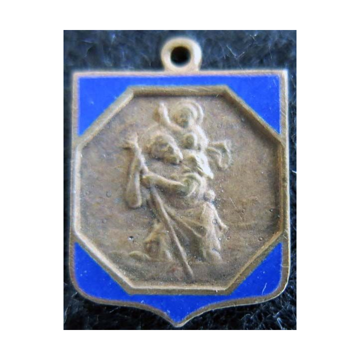 Blason en émail bleu de Saint Christophe 14 x 19 mm