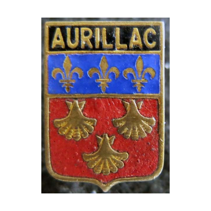 Blason en émail de la ville d'Aurillac 13 x 18 mm épingle