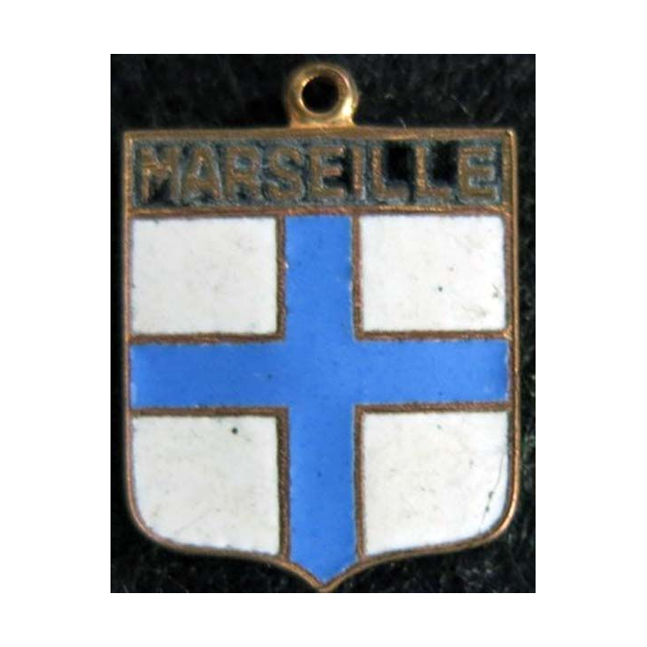 Blason en émail de la ville de Marseille 14 x 19 mm anneau