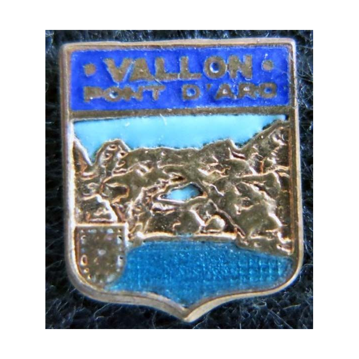 Blason en émail de Vallon-Pont-d'Arc 11 x 14 mm doré