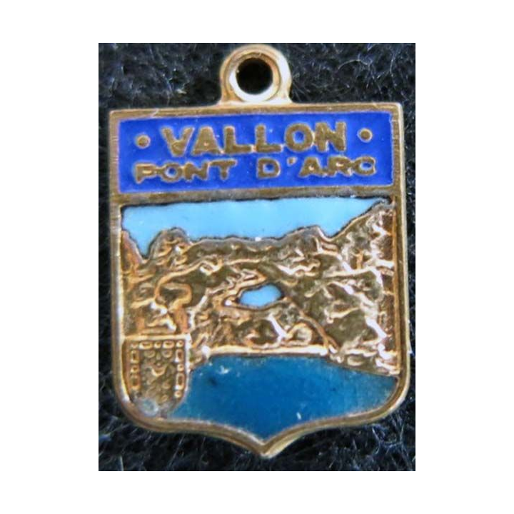 Blason en émail de Vallon-Pont-d'Arc 11 x 16 mm doré